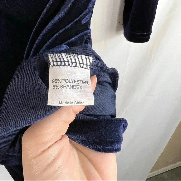 GUBBERRY Womens Velvet Wrap Dress Navy Blues Long Sleeve VNeck Bodycon Ruched M - Picture 9 of 13